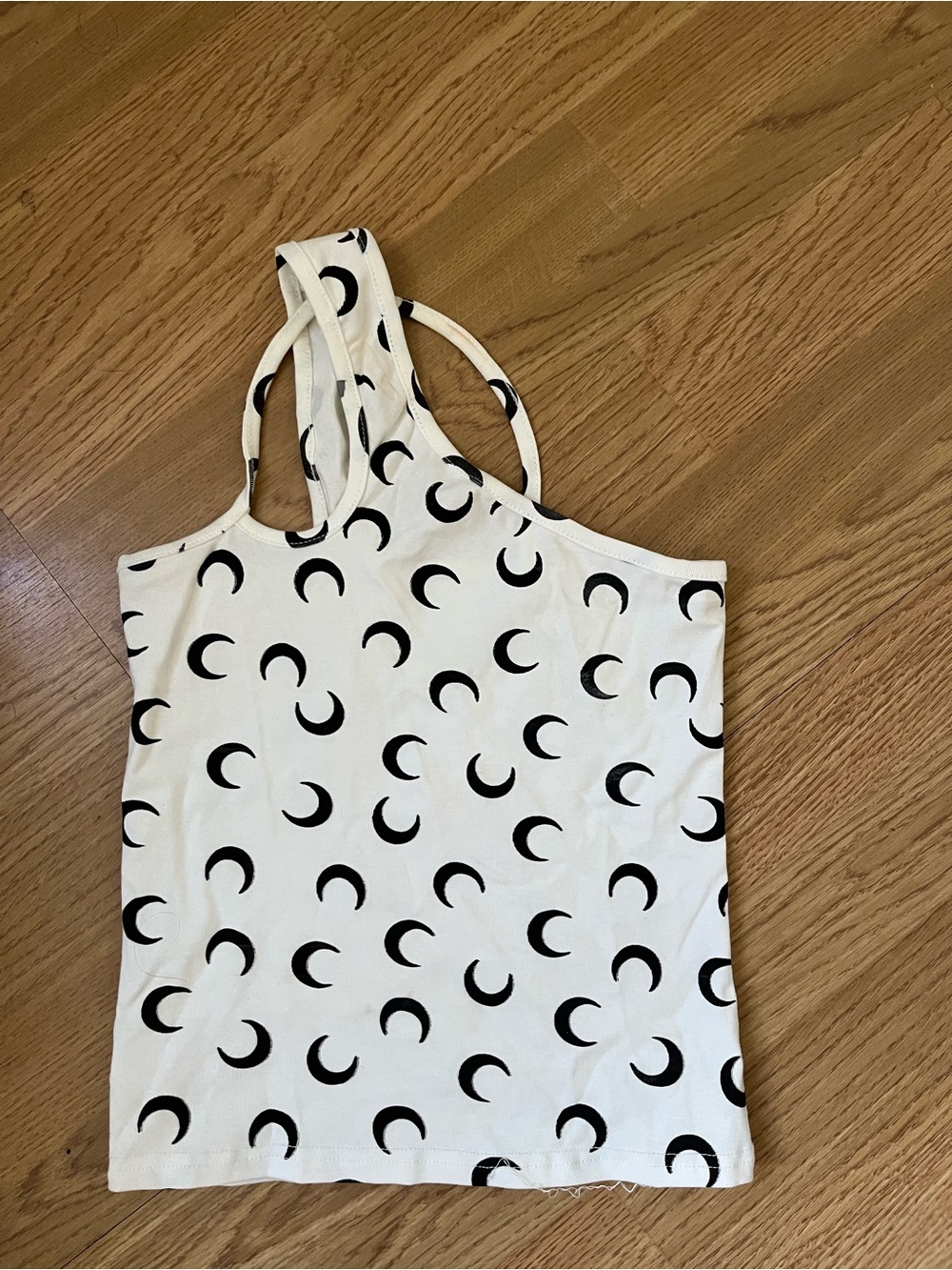 Marine Serre White Crescent Moon Print Asymmetric Cut-Out Tank Top